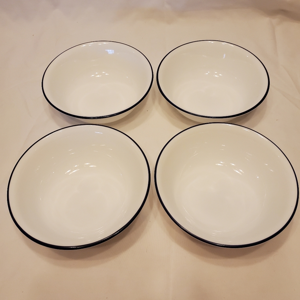 Corelle Vintage Cereal Salad Soup Bowls, White w/Blue Rim, Set of 4